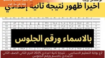 2ع بوابة التعليم الاساسي .. نتيجة تانية اعدادي 2025 الترم الثاني الصف الثاني الاعدادي بالاسم ورقم الجلوس