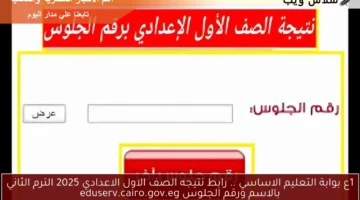 1ع بوابة التعليم الاساسي .. رابط نتيجه الصف الاول الاعدادي 2025 الترم الثاني بالاسم ورقم الجلوس eduserv.cairo.gov.eg