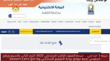 بوابة التعليم الاساسي سنه 3 ابتدائي .. نتيجه الصف الثالث الابتدائي 2025 الترم الثاني بالاسم ورقم الجلوس رابط موقع eduserv.cairo.gov.eg