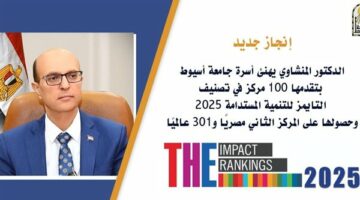 الدكتور المنشاوي يهنئ أسرة جامعة أسيوط بتقدمها 100 مركز عالميًا في تصنيف التايمز 2025 وتحقيق المركز الثاني مصريًا في التنمية المستدامة
