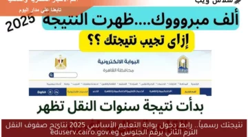 نتيجتك رسمياً.. رابط دخول بوابة التعليم الأساسي 2025 نتائج صفوف النقل الترم الثاني برقم الجلوس eduserv.cairo.gov.eg