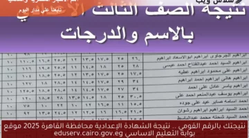نتيجتك بالرقم القومي .. نتيجة الشهادة الإعدادية محافظة القاهرة 2025 موقع بوابة التعليم الاساسي eduserv.cairo.gov.eg